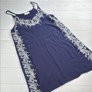 Sugar + Lips Navy Spaghetti Strap Dress with White Detailing Size Large